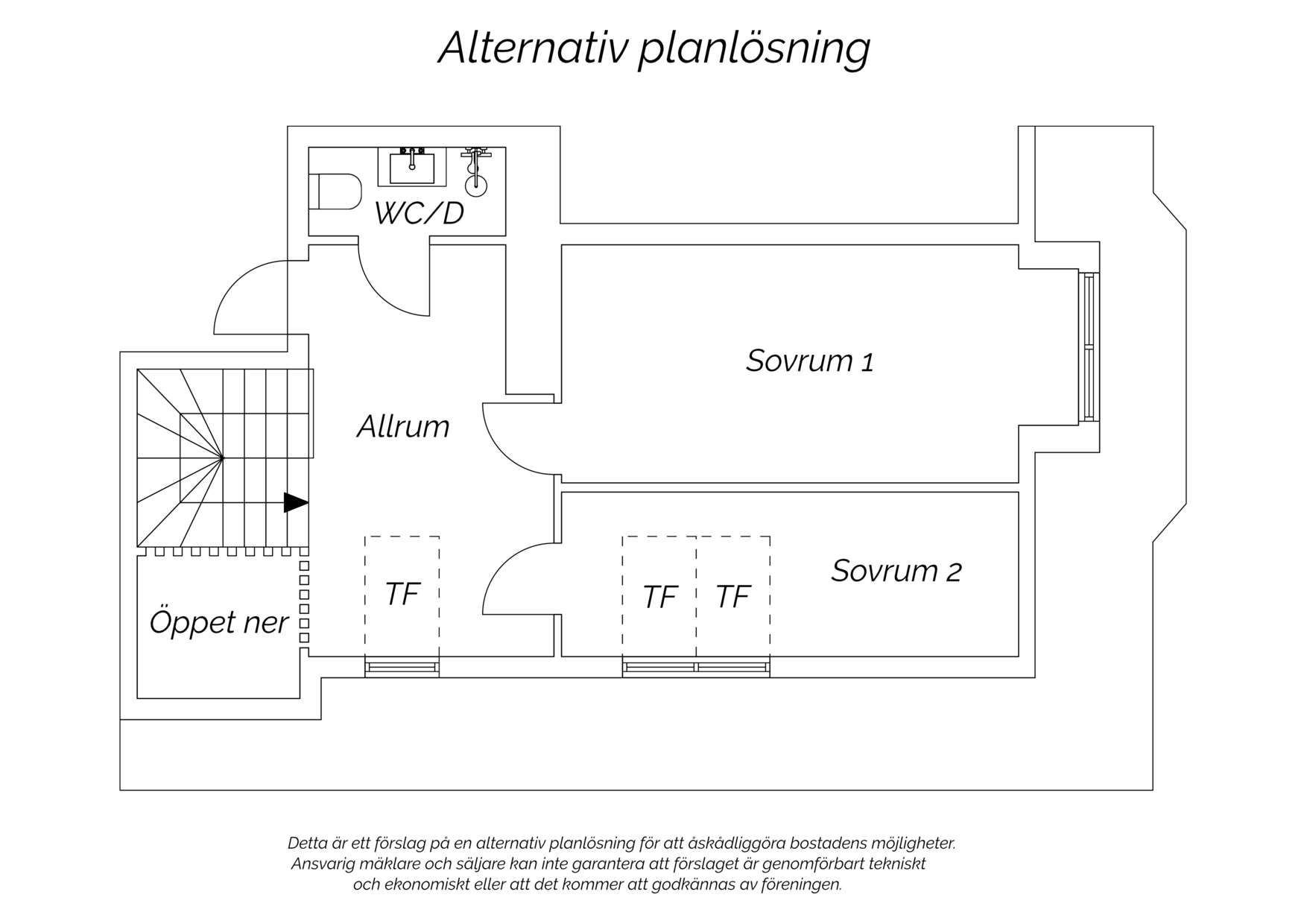 Alternativ planlösning (övreplan)